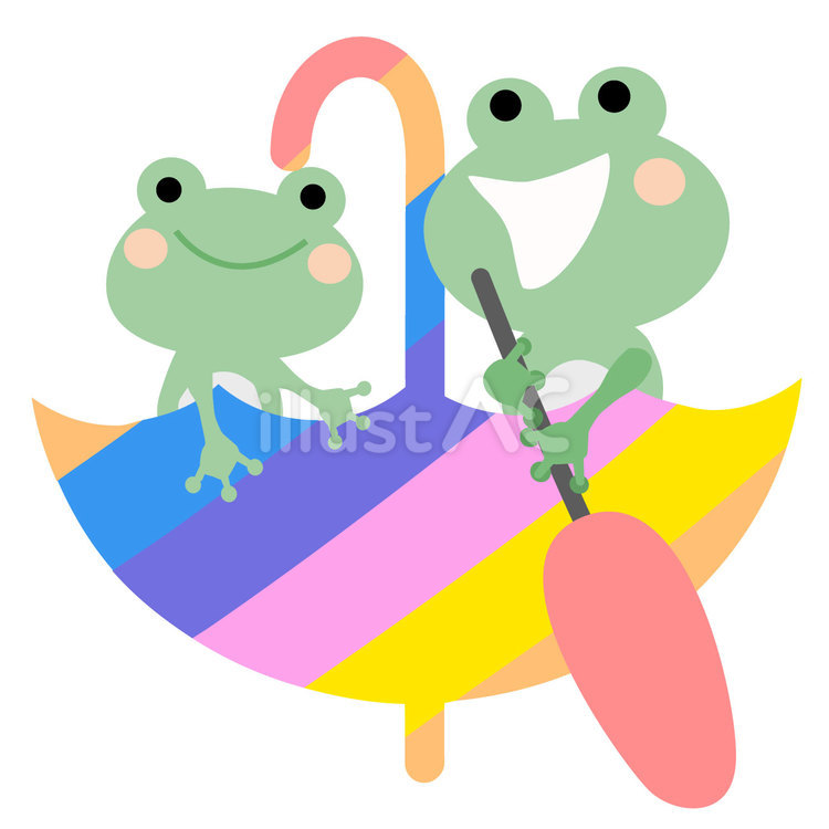 定番素材383＿お天気アイコン傘とカエル 傘,カエル,虹の傘のイラスト素材