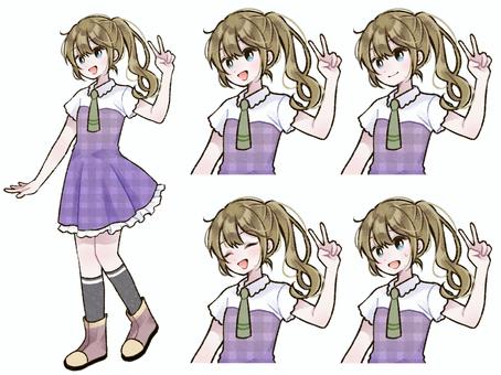 夏の制服少女 立ち絵・表情セット 女の子,女子高生,学生,制服,立ち絵,バストアップ,表情差分,セット,夏,季節のイラスト素材