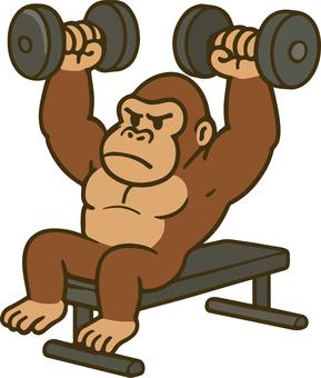ダンベルフライをするゴリラ 筋トレ,ダンベル,ダンベルフライ,ジム,ゴリラ,トレーニング,トレーニー,ムキムキ,ベクターのイラスト素材