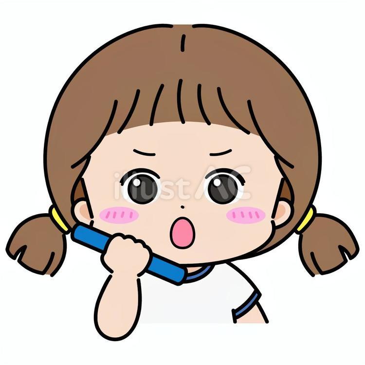 運動会で青のバトンを握りしめる女の子 運動会,バトン,握るのイラスト素材