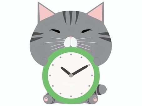 時計_猫 時計,猫,さばとら,動物,かわいい,時間のイラスト素材
