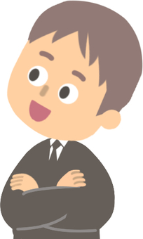 好意的に話を聞いているスーツの男性 聞く,興味,関心,感心,好印象,好意的,楽しい,良い話,腕組,納得のイラスト素材