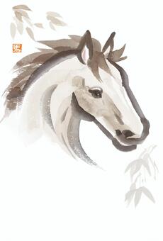 午年の年賀状　馬の顔の水彩画　文字なし 年賀状,午年,2026年,テンプレート,ビジネス,午,水彩,手描き,顔,頭部のイラスト素材