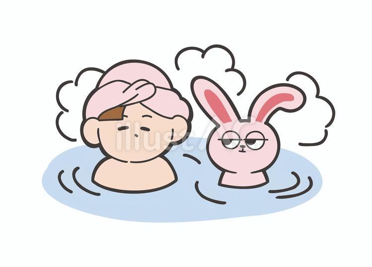お湯に浸かる女の子とウサギのイラスト 銭湯,女の子,ライフスタイルのイラスト素材