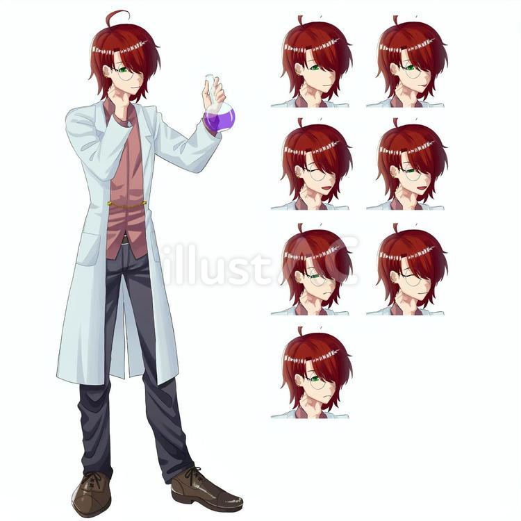 白衣の男　表情差分 男性,眼鏡,赤毛のイラスト素材
