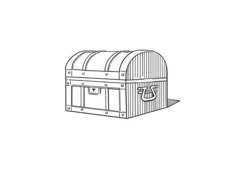 財宝が沢山入っていそうな宝箱(モノクロ) 道具,宝箱,宝物,アイテム,財宝,錠,手描き,鍵穴,お洒落,古いのイラスト素材