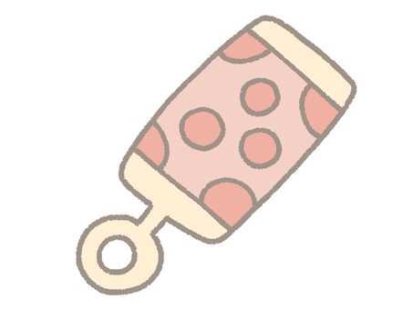 赤ちゃんのガラガラおもちゃ（ピンク） ガラガラ,ラトル,玩具,音,鳴る,振る,あやす,ピンク色,水玉模様,ドット柄のイラスト素材