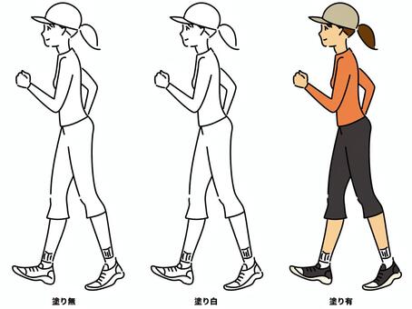 ウォーキング長袖 ウォーキング,散歩,健康,運動,女性,歩く,歩行,横向き,長袖のイラスト素材