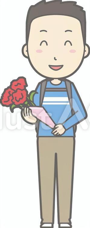 男性観光若者a-花束-全身 男性観光若者a,シンプル,かわいいのイラスト素材