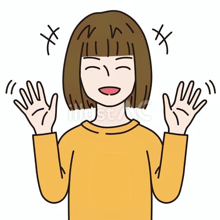 【アイコン用画像】女性_手を振る_1 表情,感情,笑顔のイラスト素材