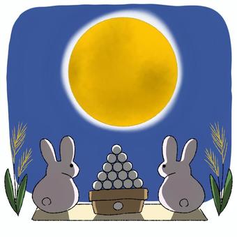 十五夜にお月見をするうさぎ 十五夜にお月見をするうさぎ お月見,十五夜,うさぎ,夜,月夜,秋,団子,行事,イベント,満月のイラスト素材