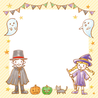 秋イラスト157 ハロウィン,背景,フレーム,オレンジ,10月,秋,かわいい,水彩,正方形,イベントのイラスト素材