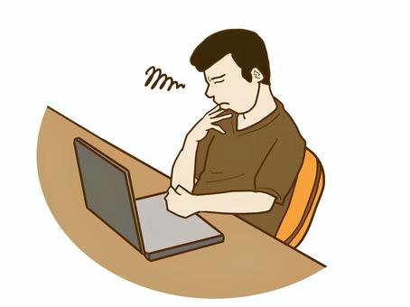 パソコン操作の男（難題） 男性,パソコン,ノートパソコン,不満,不調,困難,うんざり,デスクワーク,上半身のイラスト素材