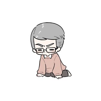 床に膝をつく私服のおじさん おじさん,年配,私服,全身,メガネ,男性,父親,叔父,おじいちゃん,悩むのイラスト素材