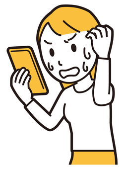 スマホを見て慌てている若い女性 スマホ,女性,女の子,人,ロングヘア,若い,見る,操作,持つ,スマートフォンのイラスト素材