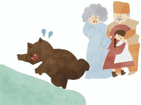 赤ずきんちゃんの絵本の世界♪Part7 赤ずきん,おばあさん,猟師,おじいさん,オオカミ,女の子,女,女性,人,男性のイラスト素材
