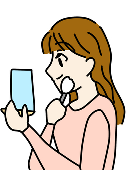 メイク横顔 メイク,人物,美容,化粧品,コスメ,おしゃれ,横顔,鏡,シンプル,かわいいのイラスト素材