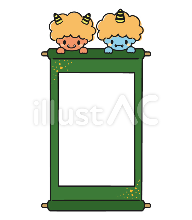 掛け軸と赤鬼青鬼 赤鬼,青鬼,掛け軸のイラスト素材