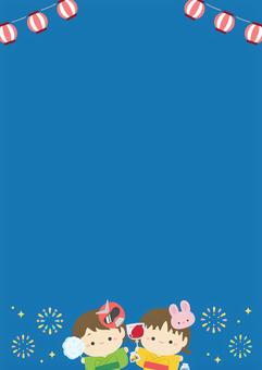 夏の花火や夏祭りの背景、夏祭りの子供たち 夏祭り,花火,夏,祭り,背景,フレーム,花火大会,打ち上げ花火,キラキラ,枠のイラスト素材