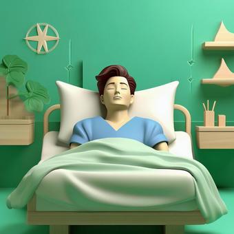 男性がベッドで眠っている 男性がベッドで眠っている 男性,入院,医療のイラスト素材