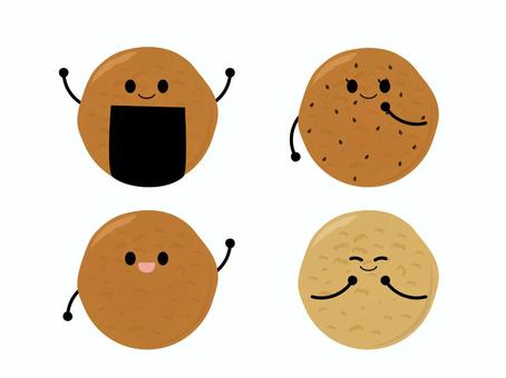 お煎餅くん 煎餅,せんべい,米菓,お菓子,おやつ,醤油煎餅,お茶請け,食べ物,セット,キャラクターのイラスト素材