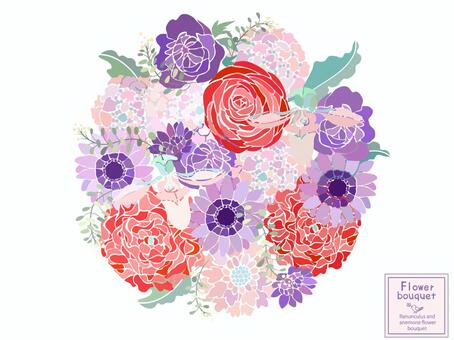 ラナンキュラス、ナズナのブーケ ラナンキュラス,アネモネ,ナズナ,ラン,スカビオサ,葉,花,ブーケ,花束,ベクターのイラスト素材