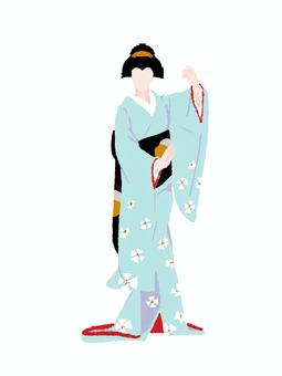 日本舞踊を舞う着物の女性 青 日本舞踊を舞う着物の女性 青 着物,和服,日本人,和装,和風,和,伝統,日本,若い,イラストのイラスト素材