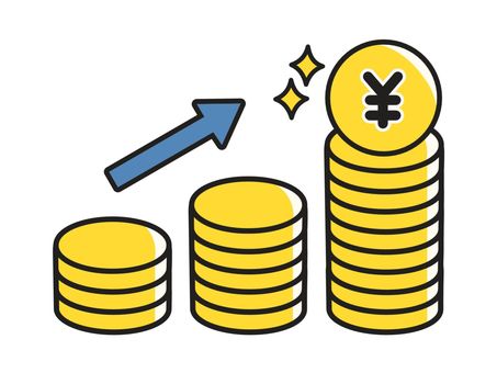 増えていくお金 急成長,急上昇,上方向,上向き,矢印,伸びる,積み上がる,積み上げる,積み立て,アップのイラスト素材