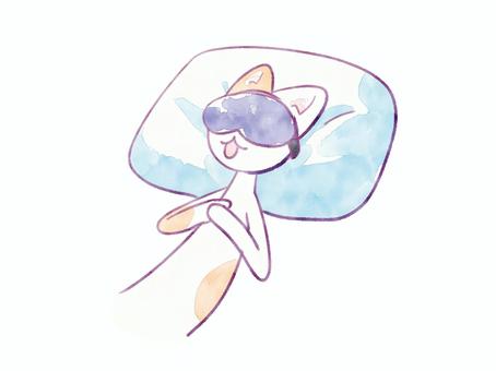 一休み猫 猫,可愛い,アイマスク,寝る,休憩,枕,水彩風のイラスト素材