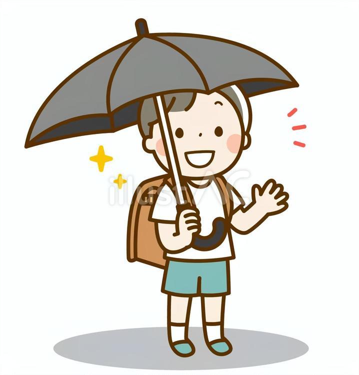 日傘をさして登校中の男の子 日傘,小学生,男の子のイラスト素材