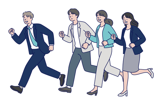走り出すビジネスチームの躍動感 ビジネス,チーム,社会人,スーツ,走る,前進,会社員,挑戦,活動,協力のイラスト素材