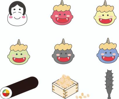 Setsubun set, setsubun, ghost, red gob, JPG, PNG and AI