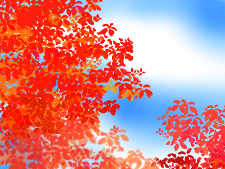 秋の風景のイラスト 秋,風景,紅葉,青空,背景,壁紙,イラスト,手描きのイラスト素材