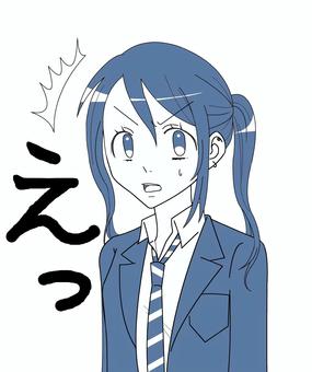 えっ！？ 人物,学生,驚く,制服,サイドポニー,ビックリ,ネクタイ,あんぐり,ブレザー,萌え系のイラスト素材