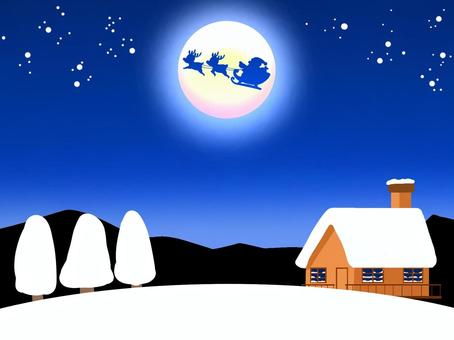 クリスマスの夜 クリスマスの夜 xmas,クリスマス,サンタクロース,christmas,シルエット,月夜,雪,月,山小屋,聖夜のイラスト素材