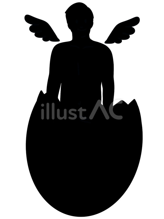 卵から生まれた天使のシルエット 男性,卵,割れるのイラスト素材