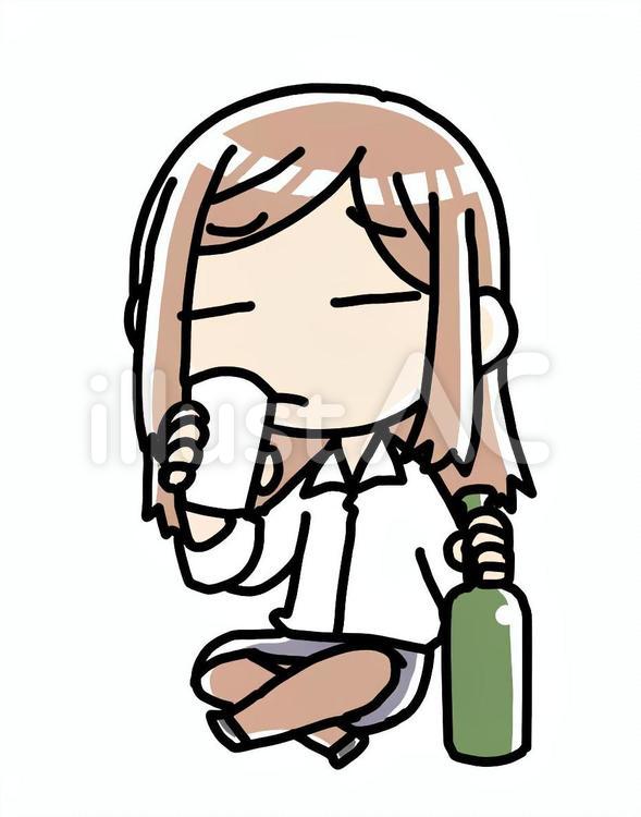 しんみりお酒を飲む女性 女性,さみしい,お酒のイラスト素材