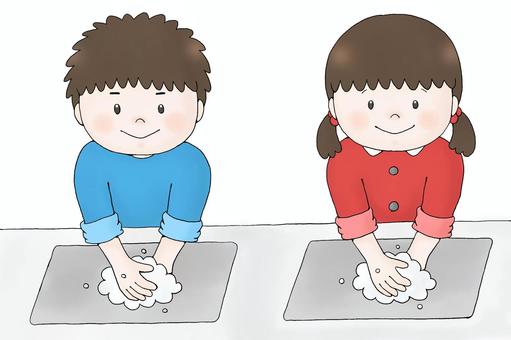 Illustration, boy, girl, hand wash, JPG and PNG