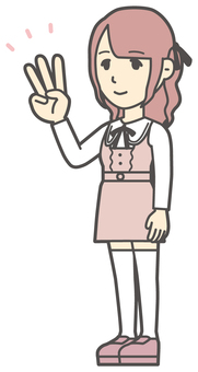  量産型女子-334-全身 数字,地雷系,女性,女の子,ツインテール,量産型,人物,かわいい,3,指差しのイラスト素材