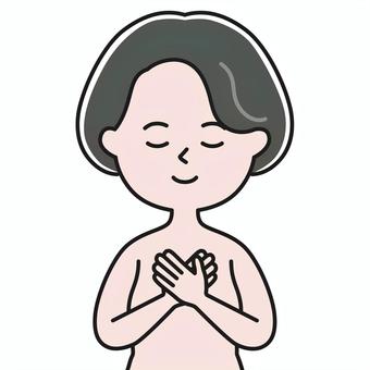 胸に手 上半身 胸両手裸_影 GBW 女性,想い,感じる,願う,手をあてる,胸,ハート,両手,心,心臓のイラスト素材