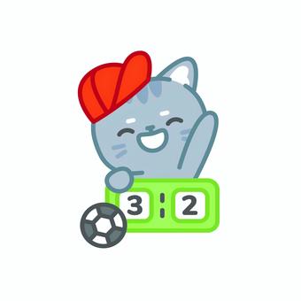 イラスト013 猫,サッカー,スコアボード,スポーツ,キャラクター,笑顔,勝利,応援,帽子,かわいいのイラスト素材