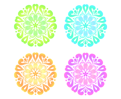 文様　丸い花４色 文様,花,模様,丸い,４色,黄緑,水色,柿色,ピンク,パターンのイラスト素材