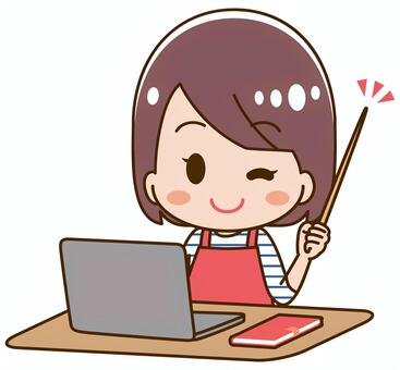 Housewife pointing at computer, housewife, computer, female, JPG and PNG