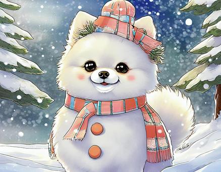 雪だるまポメラニアン 雪だるまポメラニアン ポメラニアン,犬,雪だるまのイラスト素材