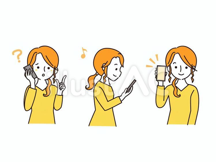 スマホを持った女性の表情セット スマホ,女性,主婦のイラスト素材