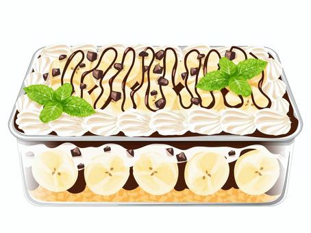 チョコバナナのスコップケーキ スコップケーキ,バナナ,チョコレート,スイーツ,料理,食べ物,生クリーム,デコレーション,ガラス容器,ミントのイラスト素材