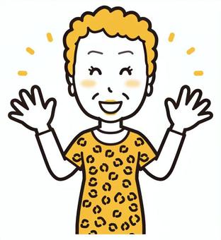  大阪のおばちゃん(黄)-202-バスト 笑顔,おばちゃん,大阪,ヒョウ柄,おばはん,中年,女性,関西,派手,おばさんのイラスト素材