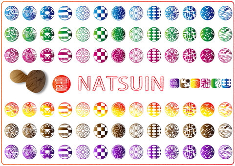 L-0089 デザイン：ハンコ 印鑑,市松,扇,和柄,まり,橙,モダン,ハンコ,金魚,涼のイラスト素材