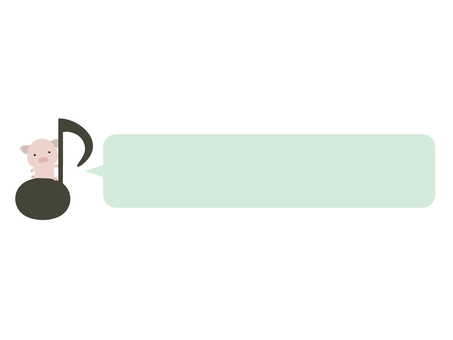 音符に座っている豚（横長吹き出し） 音符,ブタ,動物,かわいい,音楽,吹き出しのイラスト素材