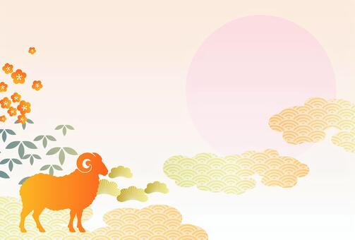 年賀状・未年の和風のバナー素材・羊 年賀状,未年,羊,年賀はがき,バナー,未,初日の出,年賀状素材,年賀,はがきのイラスト素材